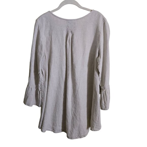 Crown Linen Designs 100% Linen Neutral Beige 3/4 Bell Sleeve Lagonlook Top Size - Picture 3 of 7